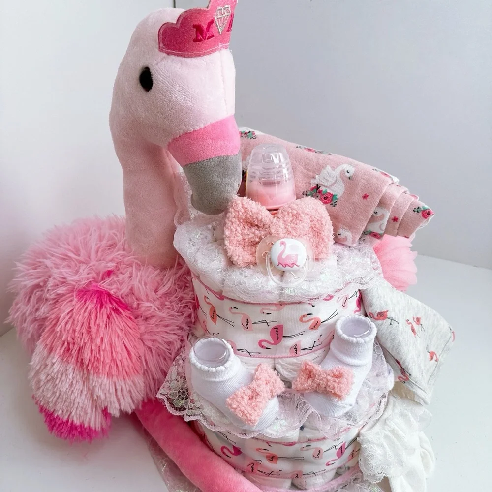 Flamingo Diaper Cake, Baby Shower Gift